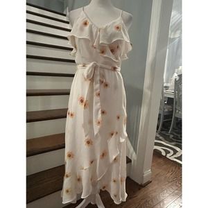 Lulus miles per flower wrap sunflower cream dress. Size M.